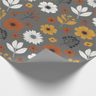 Papel De Presente Floral Outono Moderno de Meados do Século