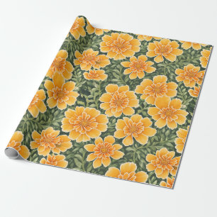 Papel De Presente Floral Padrão Marigold Flores