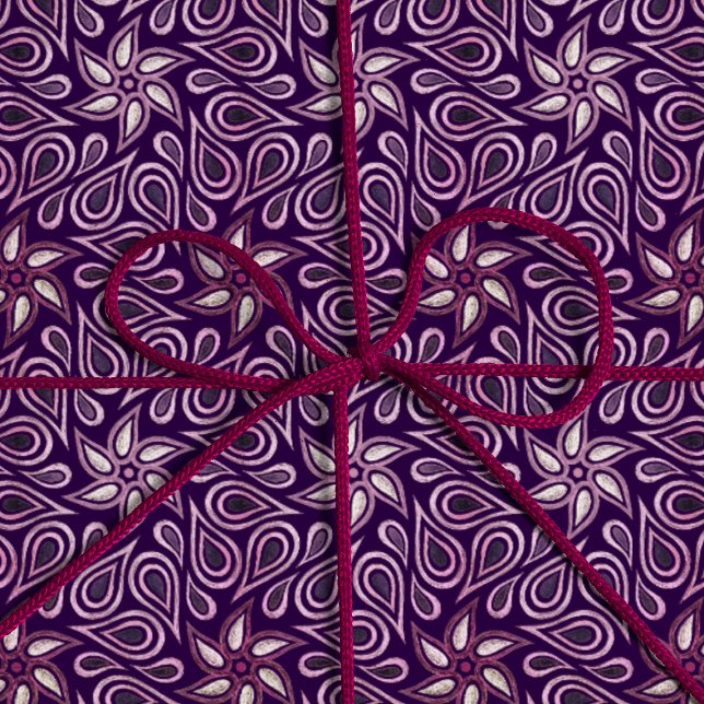 Papel De Presente Floral Paisley Dark Roxo Púrpura Padrão Girly (Criador carregado)