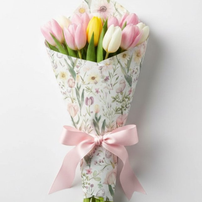 Papel De Presente Floral Páscoa | Flor de Primavera Pastel (Criador carregado)