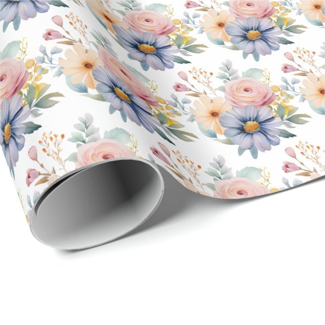 Papel De Presente Floral Pastel de Primavera (Ponta do rolo)
