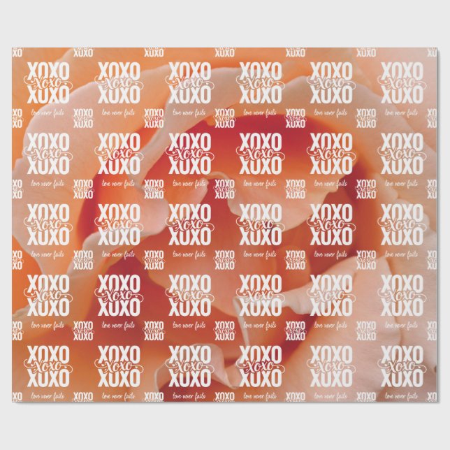 Papel De Presente Floral Peach Rose Love Never Fails XOXO Valentine (Aberto)