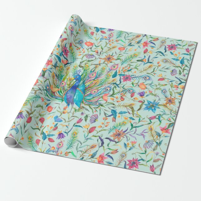 Papel De Presente Floral Peacock (Desenrolado)
