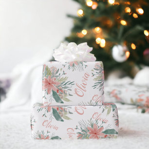 Papel De Presente Floral poeirado cor-de-rosa-d'água Baby Girl Name