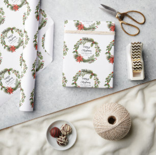 Papel De Presente Floral Poinsettia Greenery Famílias de Natal Perso