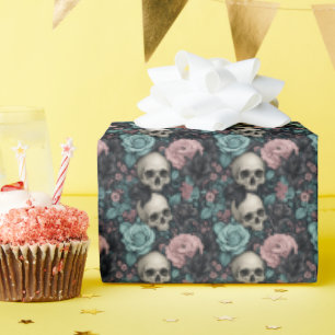 Papel De Presente Floral Preto e Rosa Água Gótico