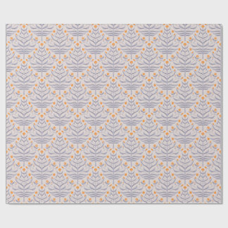 Papel de presente floral ramificado cinza e amarel