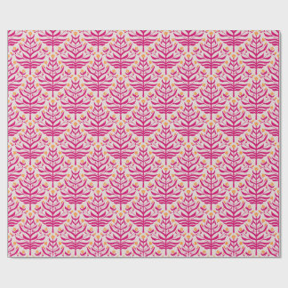 Papel de presente floral ramificado rosa e amarelo