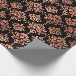 Papel De Presente Floral real metálico preto de cobre coral do