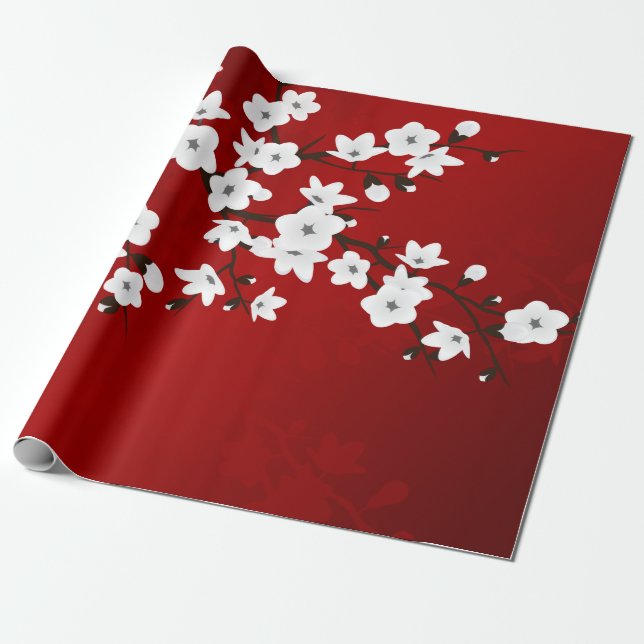 Papel De Presente Floral Red E White Chersom (Desenrolado)