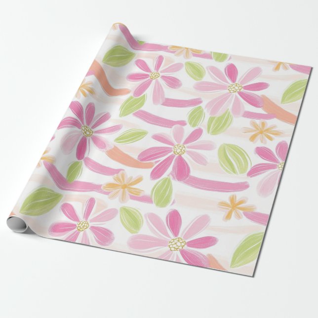 Papel De Presente Floral Retro Pastel (2) (Desenrolado)