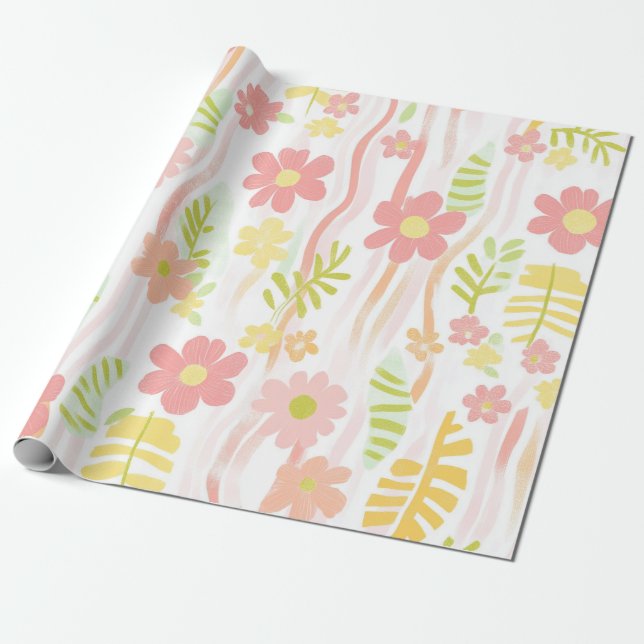 Papel De Presente Floral Retro Pastel (3) (Desenrolado)
