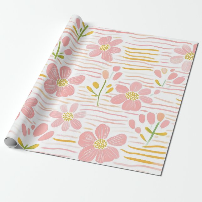 Papel De Presente Floral Retro Pastel (6) (Desenrolado)