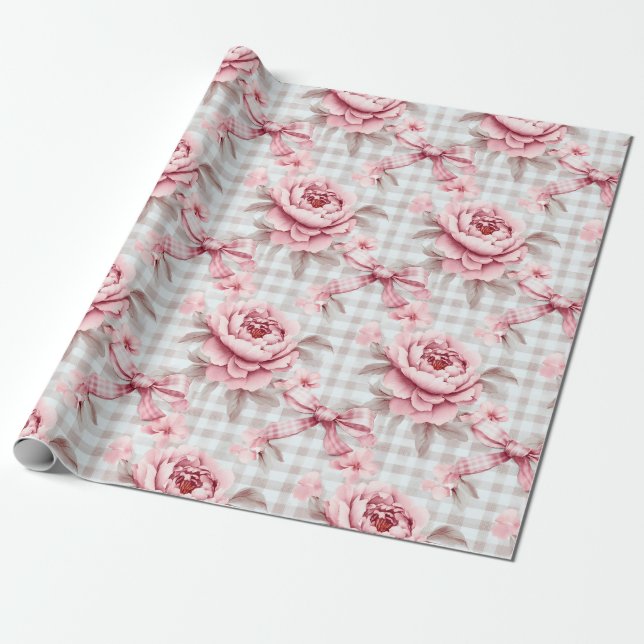 Papel De Presente Floral Rosa Coquette (Desenrolado)