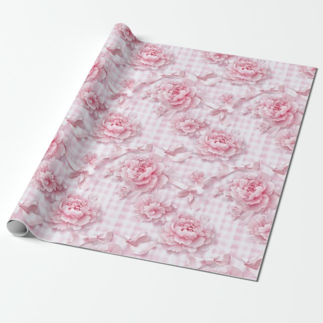 Papel De Presente Floral Rosa Coquette (Desenrolado)