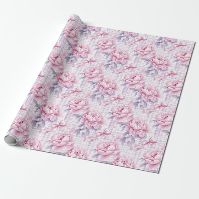 Papel De Presente Floral Rosa Coquette (Desenrolado)