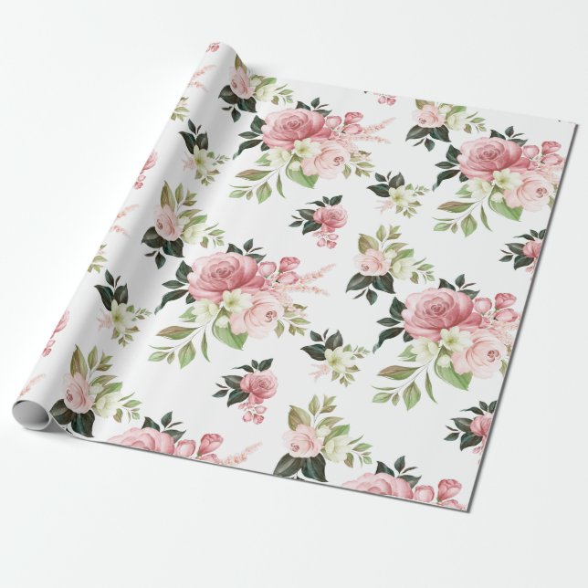 Papel De Presente Floral Rosa de Aquarela (Desenrolado)