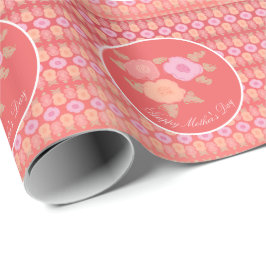 Papel De Presente Floral Rosa E Coral