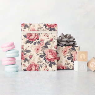 Papel De Presente Floral Rosa Poeira Romântica Vintage