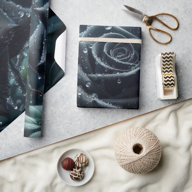 Papel De Presente Floral Rosa preto (Artesanato)