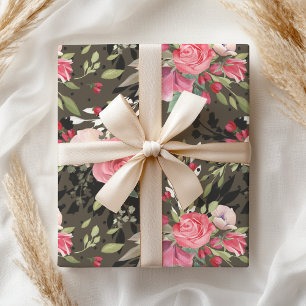 Papel De Presente Floral Rosa preto-branco-rosa-elegante