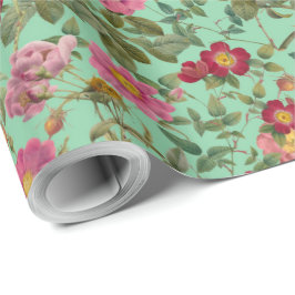 Papel de Presente Floral Rosa Selvagem Vintage em