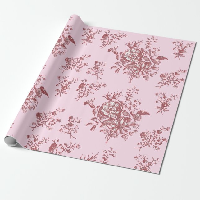 Papel De Presente Floral Rosa Vintage Elegante (Desenrolado)