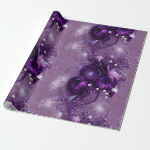 Papel De Presente Floral Roxo Elegante, Silva e Pérola
