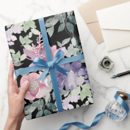 Papel De Presente Floral Roxo Rosa Fundo Preto
