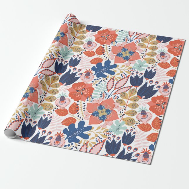 Papel De Presente Floral seamless pattern on white. Abstract backgro (Desenrolado)