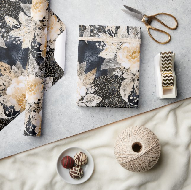 Papel De Presente Floral Selvagem Negra-Leopardo (Artesanato)