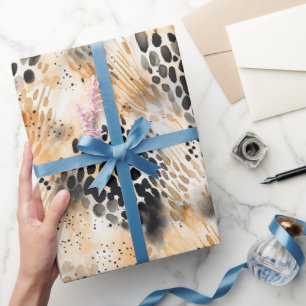 Papel De Presente Floral Selvagem Negra-Leopardo