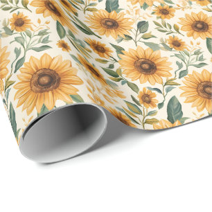 Papel De Presente Floral Sunflower Amarelo