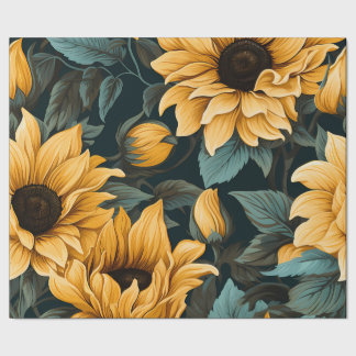 Papel De Presente Floral Sunflower Bliss: charmoso padrão sem costur
