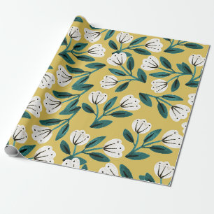 Papel De Presente Floral Teal e Dourado