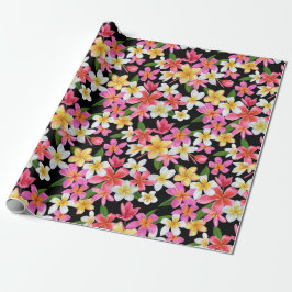 Papel De Presente Floral tropical em preto