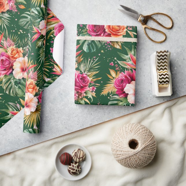 Papel De Presente Floral Tropical | Hibisco & Folhagens (Artesanato)