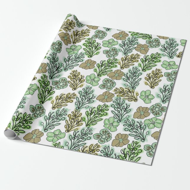 Papel De Presente Floral Valencia Green Beige (Desenrolado)