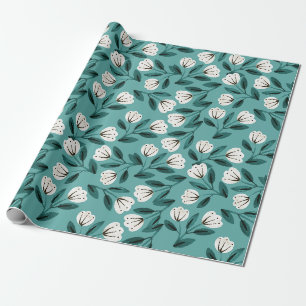 Papel De Presente Floral Verde Água e Branco