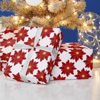 Papel De Presente Floral Vermelho e Dourado Geométrico