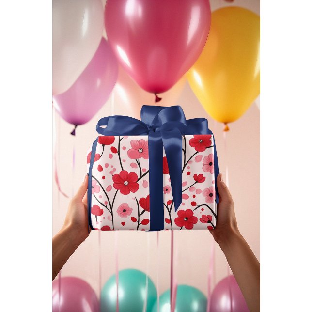 Papel De Presente Floral Vermelho Romântico (Criador carregado)