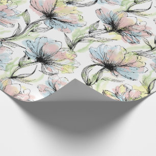 Papel De Presente Flores Abstratas em Caneta e Tinta com Lavagem de 
