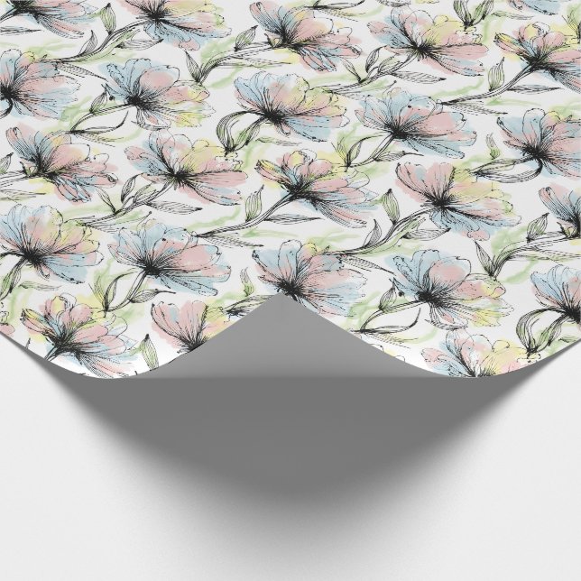 Papel De Presente Flores Abstratas em Caneta e Tinta com Lavagens de (Ponta)
