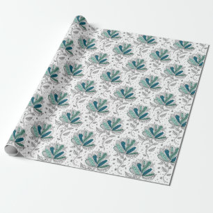 Papel De Presente Flores Abstratas em Tons de Verde no Estilo de Art