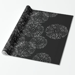 Papel De Presente Flores abstrato brancas e pretas