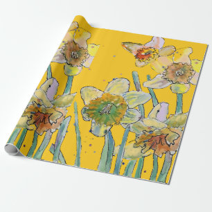 Papel De Presente Flores Amarelas Daffodil Spring Wraping Aquarela