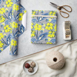 Papel De Presente Flores amarelas e azuis com faíscas