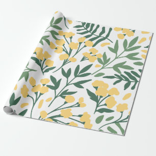 Papel De Presente Flores amarelas e folhas minimalistas