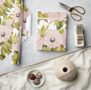 Papel De Presente Flores Anêmonas Pintadas Manualmente