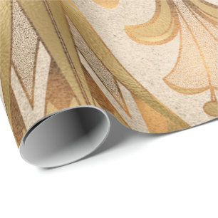 Papel De Presente Flores antigas dos Hieroglyphics egípcios Dourado